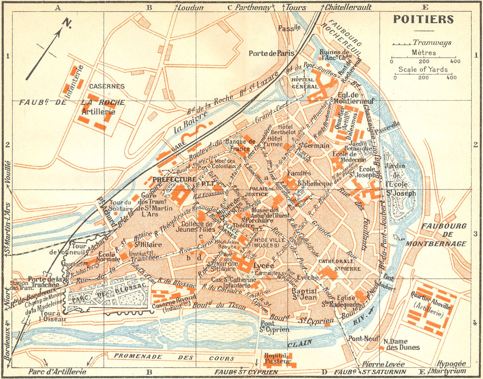 FRANCE. Poitiers 1932 old vintage map plan chart